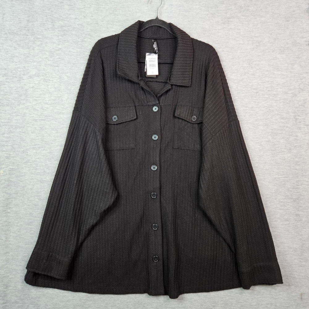 Torrid Sleep Super Soft Plush Waffle Oversized Lounge Shacket Black 4X NWT